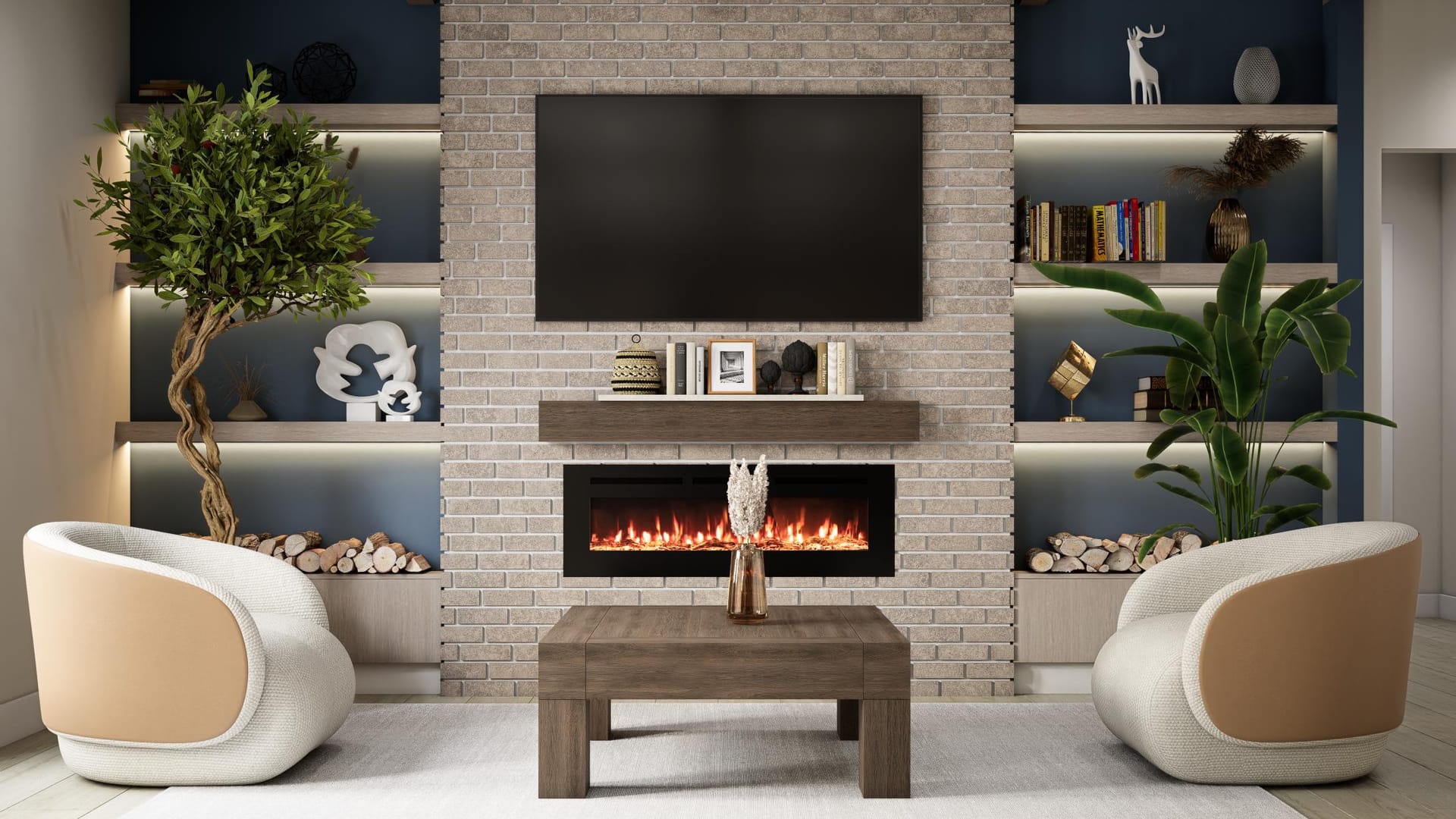 Fireplace lounge at Patrick Henry House